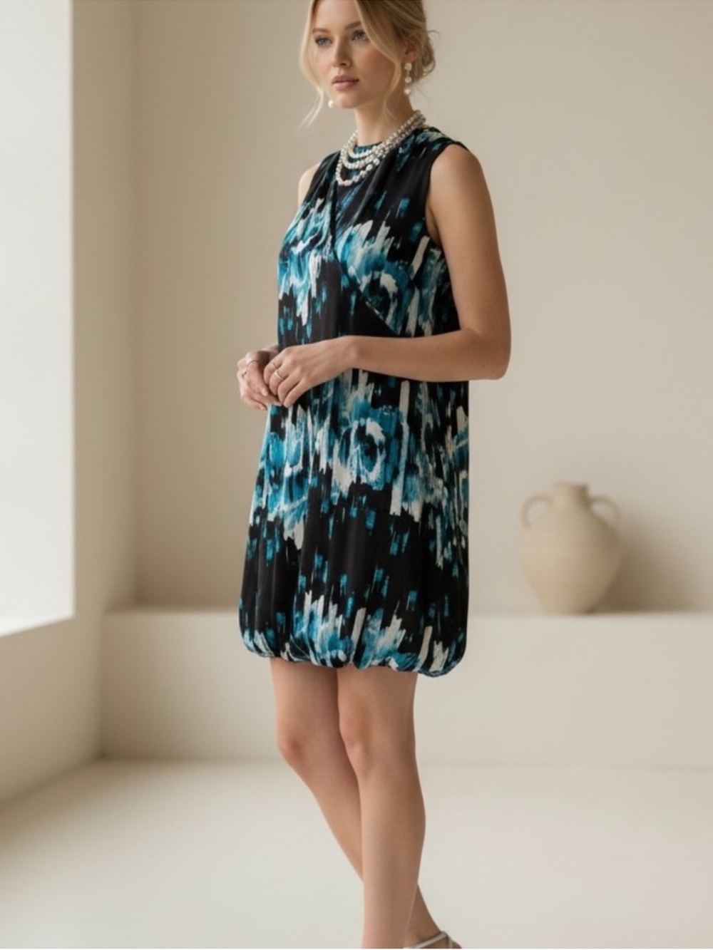 Derek Lam Black and Blue Abstract Print Midi Dress size M
